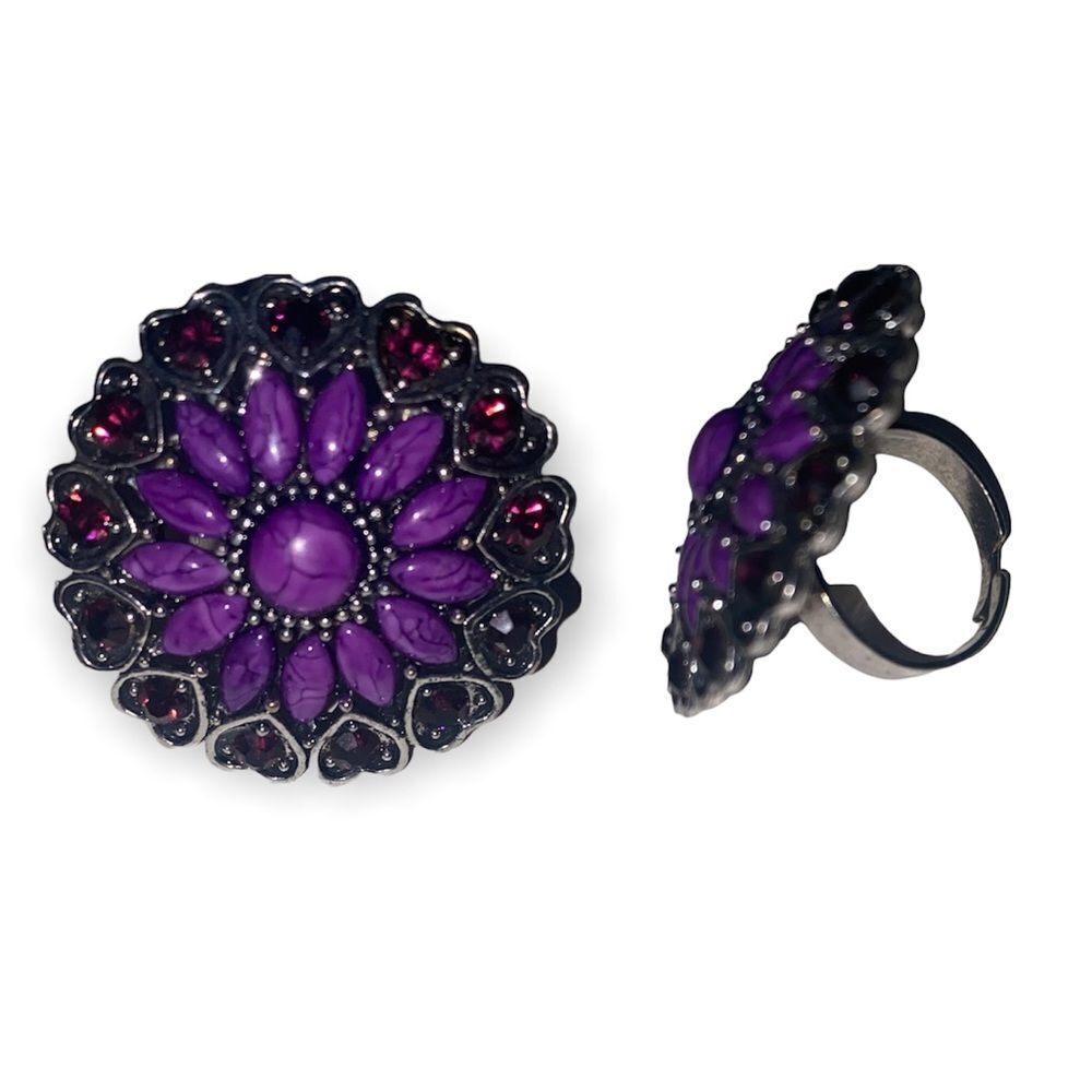 Purple Hearts Beaded Faux Ring